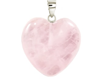 Sterling Silver Rose Quartz Pendant, 925 Light Pink Rose Quartz Heart Necklace 16", 18" or 20" Chain Optional, Pink Quartz Gemstone