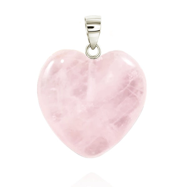 Sterling Silver Rose Quartz Pendant, 925 Light Pink Rose Quartz Heart Necklace 16", 18" or 20" Chain Optional, Pink Quartz Gemstone