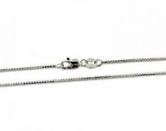 10K White Gold Box Chain .8mm wide, 16", 18", 20", 22", 24 Inch Custom Necklace, Lobster Claw Clasp