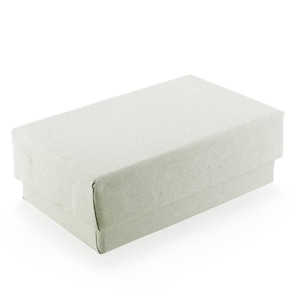 May include: A rectangular, off-white gift box with a textured, swirling pattern. The box has a lid and a base, and is set against a white background. The box is likely for jewelry or small gifts.