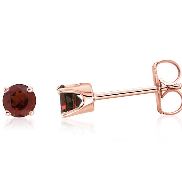 14K Rose Gold Garnet Earrings,  14K Rose Gold Genuine Red Garnet Gemstone Studs 3mm Round, January Birthstone, Screw Backs Optional