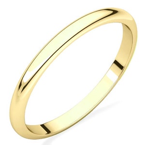 Solid 14K Yellow Gold Band, Polished Domed Wedding or Anniversary Band 2mm Wide, Custom Ladies Ring Regular Fit, Gold Wedding Ring