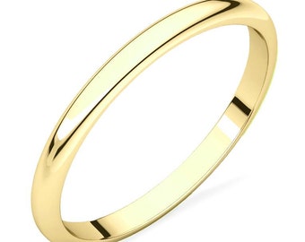 Solid 10K Yellow Gold Polished Domed Engagement or Wedding Band 2mm Wide, Custom Ladies Ring Sizes, Regular Fit, Bridal Jewelry