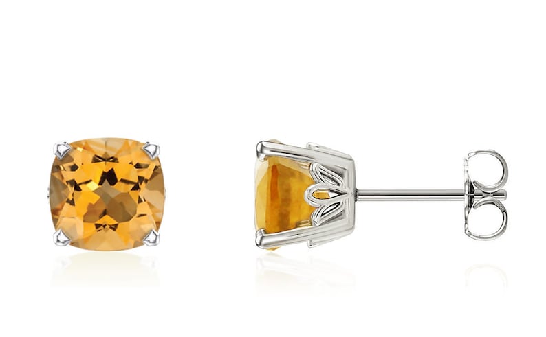 November Birthstone Gift For Her Cushion Cut Golden Citrine Gemstone Stud Earrings 6x6mm Square 14K White Gold Citrine Earrings