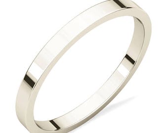 Sterling Silver Band, 925 Polished Flat Anniversary or Wedding Band 2mm Wide, Regular Fit, Thin .925 Silver Tarnish Resistant Ring
