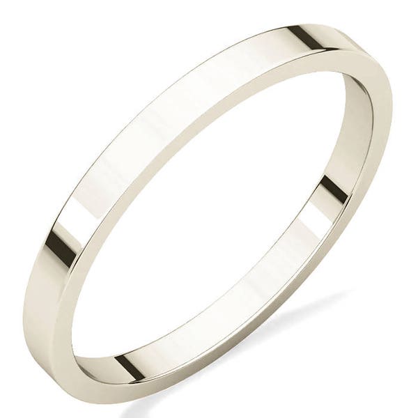 Banda de plata de ley, alianza de boda o aniversario plana pulida 925 de 2 mm de ancho, ajuste regular, anillo fino resistente al deslustre de plata .925