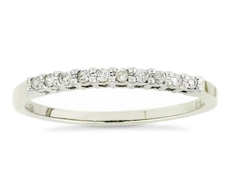10K White Gold Diamond Band, Stackable Narrow Wedding Ring, .09ct