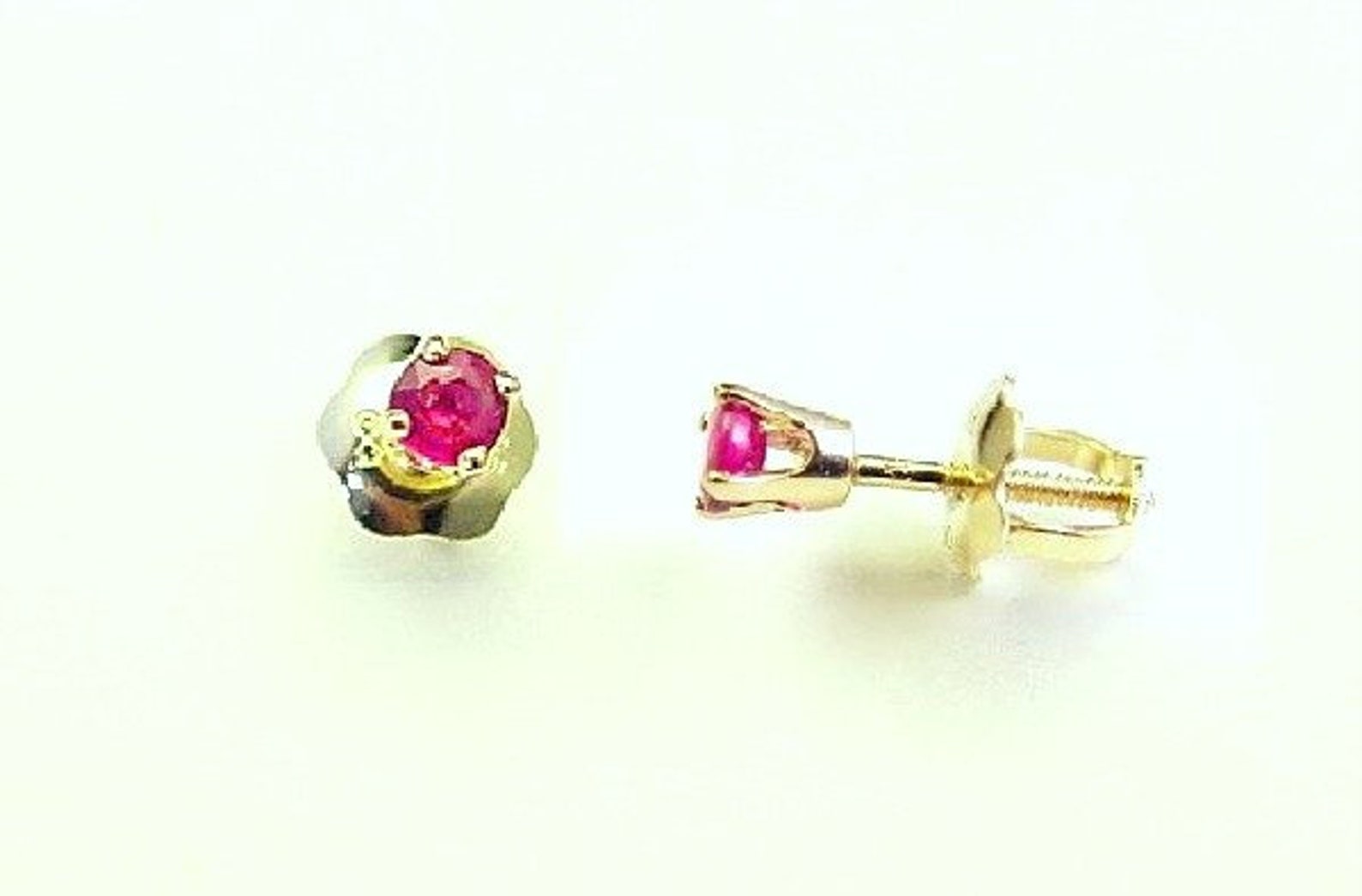 Ruby Earrings for Baby 14K Yellow Gold Red Ruby Stud Earrings Etsy