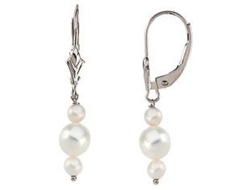 Pearl Dangle Earrings, 14K White Gold, Rose Gold or Yellow Gold Freshwater White Pearl Leverback Earrings Over 1 Inch Drop, Wedding Jewelry