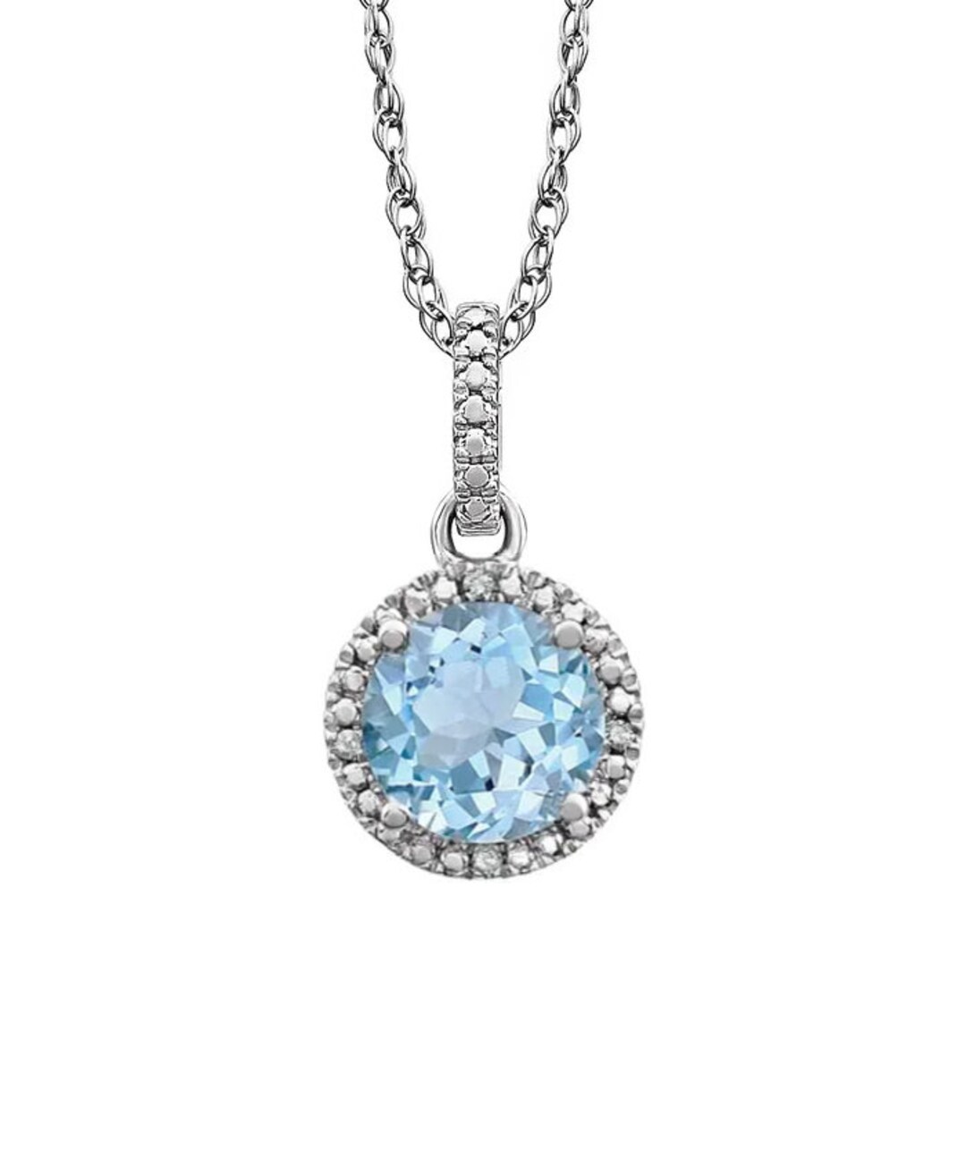 Sterling Silver Topaz Necklace, Sky Blue Topaz & Diamond Halo Pendant ...