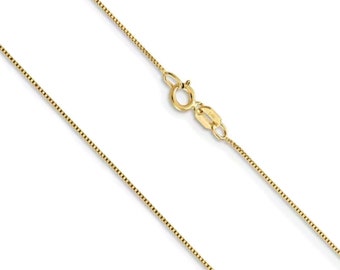 14K Yellow Gold Box Chain .7mm wide, 14", 16", 18", 20", 22", 24 Inch Solid Gold Necklace, Spring Ring or Lobster Claw Clasp, Gift for Her