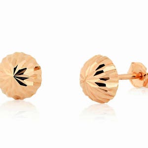 14K Yellow Gold Ball Stud Earrings, Silicone Covered Gold Push