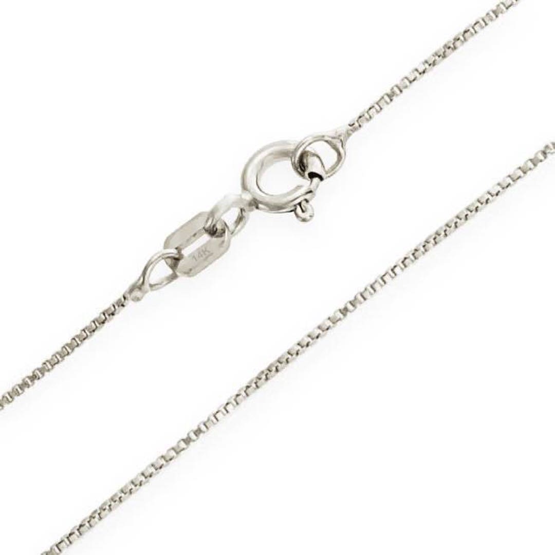 14K White Gold Box Chain .55mm Wide, 14, 16, 18, 20, 22 or 24 Inch Custom Necklace, Spring Ring