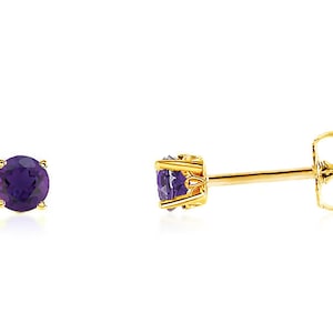 Amethyst Gemstone Stud Earrings, 14K Yellow Gold, White Gold or Rose Gold Purple Amethyst Studs 3.5mm, 4mm or 5mm Round, February Birthstone