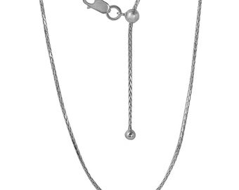 Sterling Silver Franco Chain Adjustable .925 Solid Rope Chain 1mm wide, Adjusts Up to 24 inches, Lobster Claw Clasp, Gift For Her