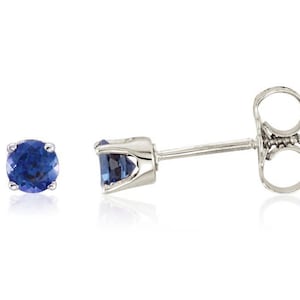 14K Sapphire Studs, 14K White Gold or Yellow Gold Sapphire Gemstone 3mm Stud Earrings September Birthstone, Kid&#39;s Gift, Screw Back Earrings