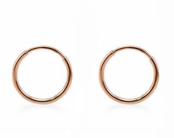 14K Rose Gold Hoop Earrings, Narrow Small Endless Hoops, Second Piercing