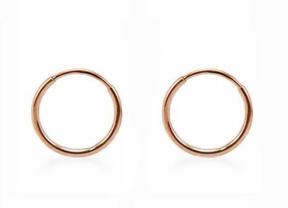 14K Rose Gold Endless Hoop Earrings Plain Round Hoops 1mm - Etsy
