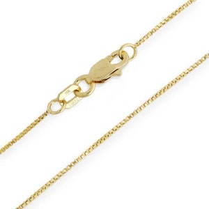 10K Yellow Gold Solid Box Chain .55mm wide, Custom Length 14&quot;, 16&quot;, 18&quot;, 20&quot;, 22&quot;, 24 Inch Narrow Necklace, Lobster Claw Clasp, Lightweight