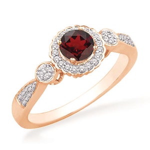 Garnet Ring, 10K Rose Gold, Yellow Gold or White Gold Genuine Red Garnet Gemstone and Diamond Ring, January Birthstone, Size 5, 6, 7 or 8