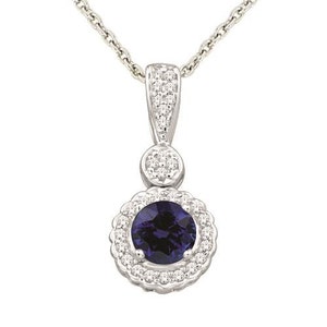 Sapphire Pendant, 10K White Gold Blue Sapphire Gemstone & Diamond Accent Drop Pendant, 3/4 Inch Drop, September Birthstone