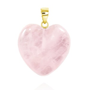 Rose Quartz Pendant, 14K White Gold, Rose Gold or Yellow Gold Pink Rose Quartz Heart Necklace 14&quot;, 16&quot; or 18 Inch Rope Chain