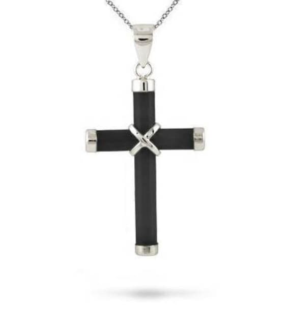 Sterling Silver Onyx Cross 16-18 Sterling Silver Onyx Cross 16-18