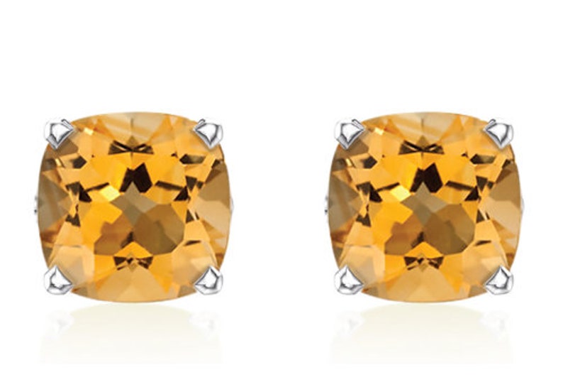 November Birthstone Gift For Her Cushion Cut Golden Citrine Gemstone Stud Earrings 6x6mm Square 14K White Gold Citrine Earrings