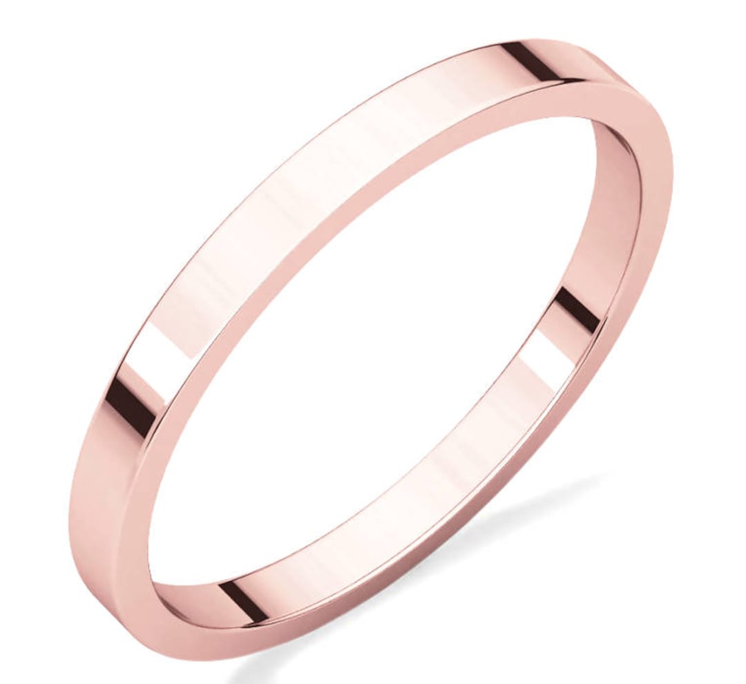Solid 10K Rose Gold Band Polished Flat Engagement, Anniversary