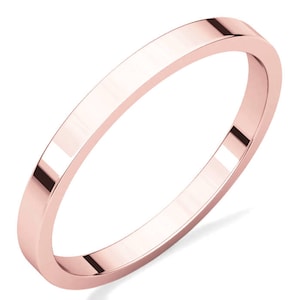 Solid 10K Rose Gold Band Polished Flat Engagement, Anniversary or Wedding Band 2mm Wide, Custom Ring Sizes, Regular Fit, Gift for Her