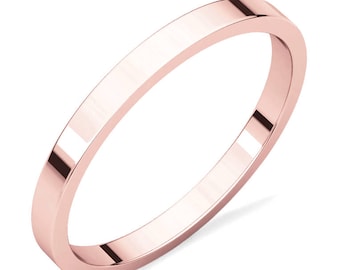 Solid 10K Rose Gold Band Polished Flat Engagement, Anniversary or Wedding Band 2mm Wide, Custom Ring Sizes, Regular Fit, Gift for Her