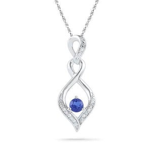 Blue Sapphire Pendant, 10K White Gold or Yellow Gold Sapphire Gemstone & Diamond Accent Pendant, 7/8 Inch Drop, September Birthstone