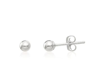 10K White Gold Ball Stud Earrings 3mm, 4mm, 5mm, 6mm or 8mm Round, Minimalist Jewelry, Small Plain Studs, Second Piercings, Gift for Her