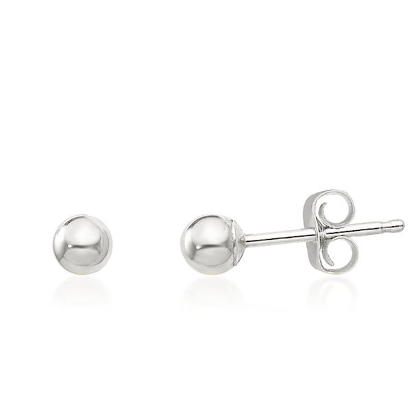 10K White Gold Ball Stud Earrings 3mm, 4mm, 5mm, 6mm or 8mm Round, Minimalist Jewelry, Small Plain Studs, Second Piercings, Gift for Her