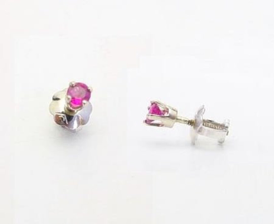 Ruby Earrings for Baby, 14K Yellow Gold Red Ruby Stud Earrings for