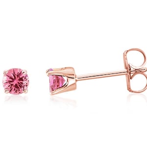 14K Rose Gold Tourmaline Earrings, Genuine Pink Tourmaline Gemstone Studs 3mm Round, October Birthstone, Second Piercings, Rose Gold Jewelry