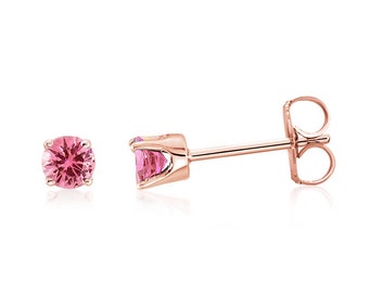 14K Rose Gold Tourmaline Earrings, Genuine Pink Tourmaline Gemstone Studs 3mm Round, October Birthstone, Second Piercings, Rose Gold Jewelry