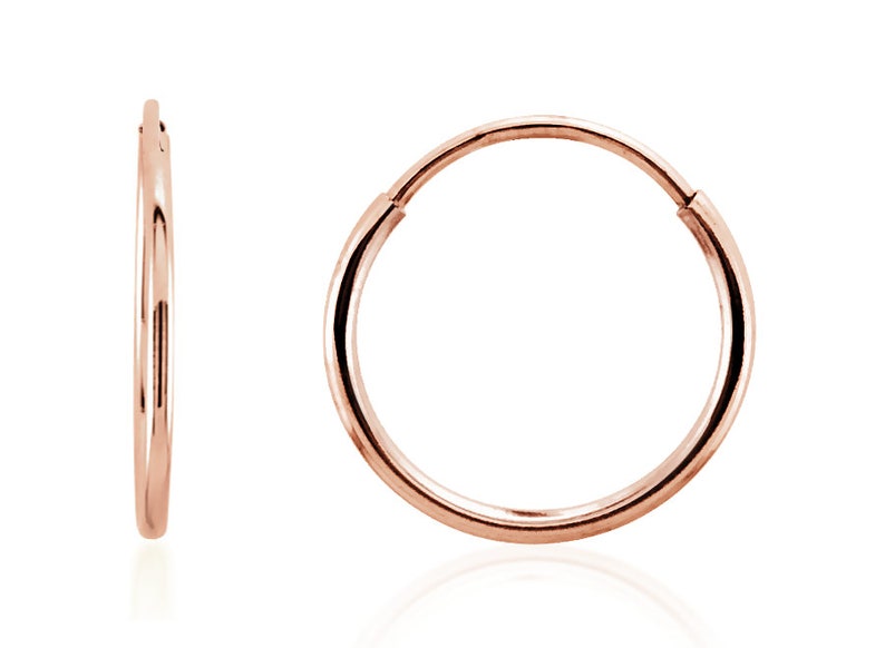 Real 14K Rose Gold Round Endless Hoop Earrings - 12mm, Nickel-Free, Handmade For Women 2 thumbnail image