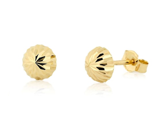 14K Gold Push Flat Back Mini Diamond Flower Earring 14K Yellow