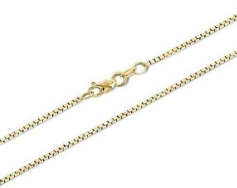 10K Yellow Gold Box Chain 1mm wide 16", 18", 20", 22" and 24 Inch Necklace, Solid Gold Chain, Lobster Claw Clasp