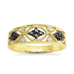 Black Diamond Band, 10K White Gold or 10K Yellow Gold Black and White Diamond Vintage Inspired Ring .25ct, Ring Size 7