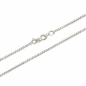 14K White Gold Solid Box Chain 1mm wide, Ladies Gold Necklace, Custom Length 16&quot;, 18&quot;, 20&quot;, 22&quot;, 24 Inch, Lobster Claw Clasp, Gift for Her