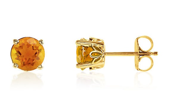 November Birthstone Gift For Her Cushion Cut Golden Citrine Gemstone Stud Earrings 6x6mm Square 14K White Gold Citrine Earrings