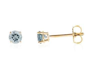 Aquamarine Gemstone Stud Earrings, 14K Yellow Gold, White Gold or Rose Gold Blue Aquamarine Studs 3.5mm, 4mm or 5mm Round, March Birthstone