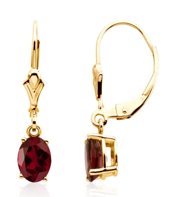 Garnet Earrings, 14K Rose Gold, Yellow Gold or White Gold