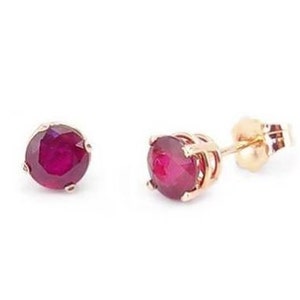 14K Rose Gold Ruby Stud Earrings, Genuine Red Ruby Gemstone Studs 5mm Round, July Birthstone, Screw Backs Optional