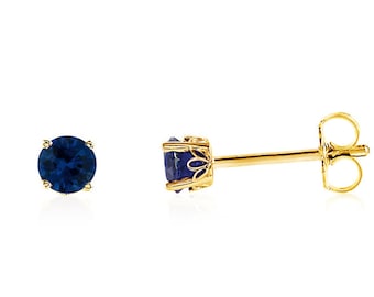 Sapphire Gemstone Stud Earrings, 14K Yellow Gold, White Gold or Rose Gold Blue Saphire Studs 3.5mm, 4mm or 5mm Round, September Birthstone