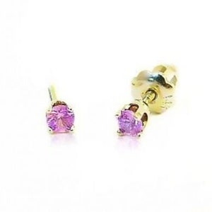 Pink Sapphire Earrings, 14K Yellow Gold, Rose Gold, White Gold Sapphire Birthstone Studs for Babies or Kids, Screw Backs, Second Piercings
