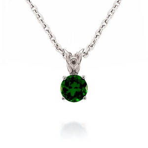Emerald Pendant, 14K White Gold, Yellow Gold or Rose Gold Green Lab Emerald 6mm Solitaire Gemstone Pendant, May Birthstone