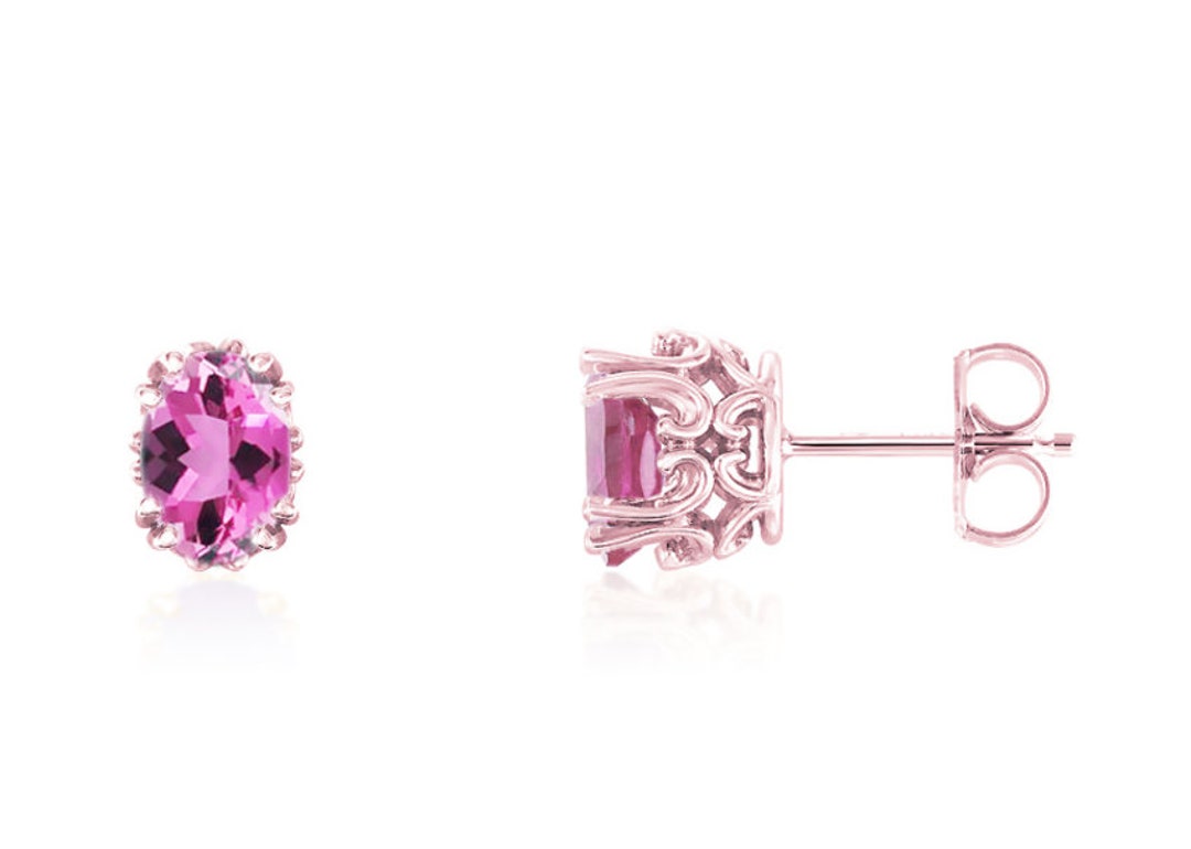 Tourmaline Earrings, 14K Yellow Gold, White Gold or Rose Gold Pink ...